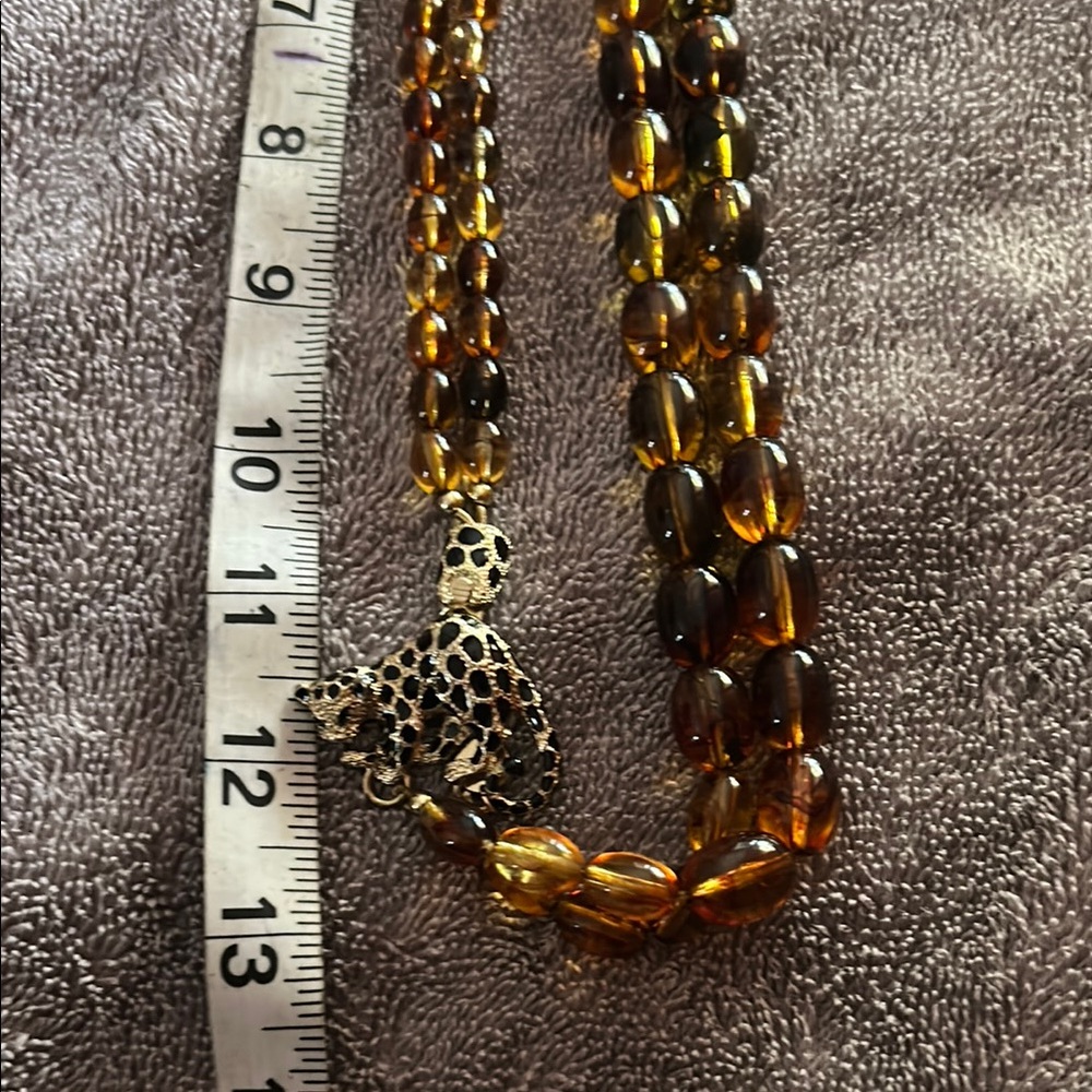 Amber Beaded Necklace with Leopard Pendant